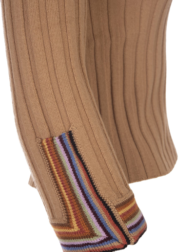 Shop Etro Beige Sweater With Striped Neckline In Marrone