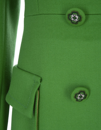 Shop Etro Green Coat With Floral Buttons In Verde