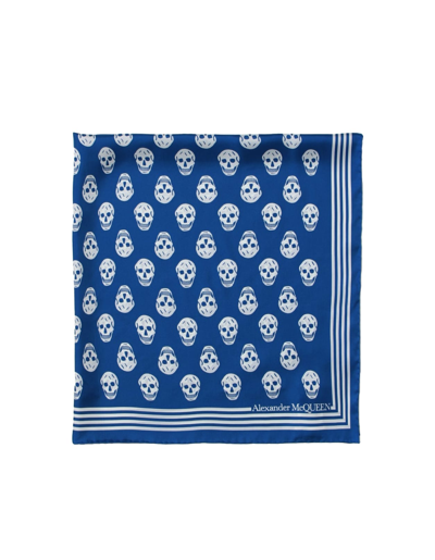 Alexander Mcqueen Royal Blue Silk Scarf With Skull Motif In Blu
