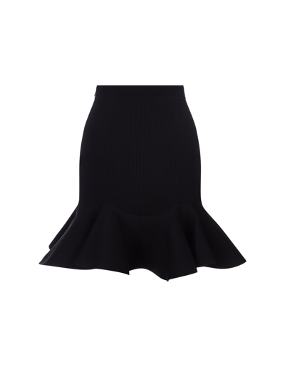 Shop Alexander Mcqueen Black Short Skirt With Peplum Hem In Nero