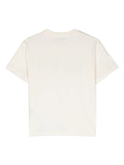 Shop Msgm Cream T-shirt With Brushed Logo In Bianco