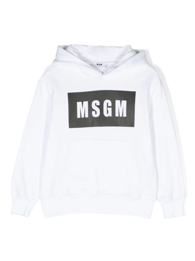 Shop Msgm Box Logo Hoodie In White In Bianco