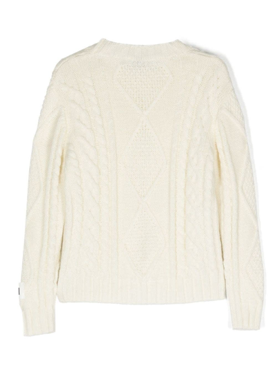 Shop Msgm Cream Cable Knit Pullover In Bianco