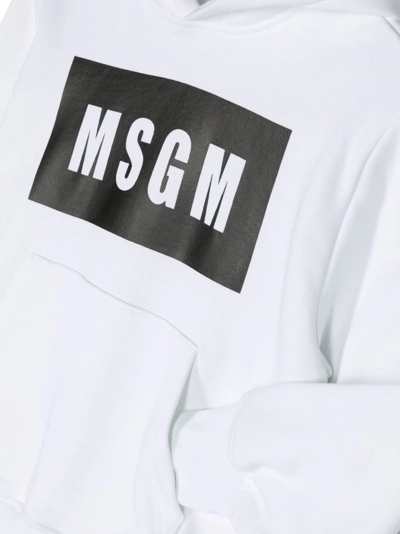 Shop Msgm Box Logo Hoodie In White In Bianco
