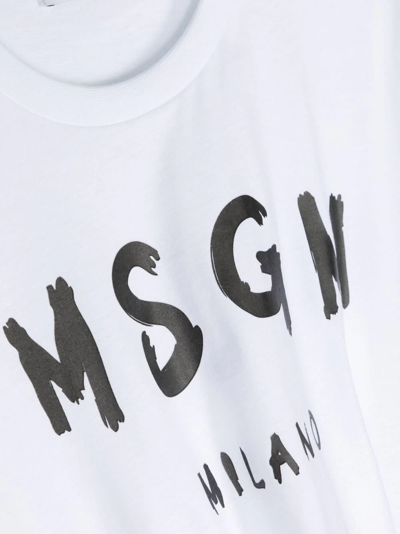 Shop Msgm White T-shirt With Brushed Logo In Bianco
