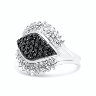 Shop Haus Of Brilliance .925 Sterling Siler 1.00 Cttw White And Black Diamond Cluster Evil Eye Ring In Grey