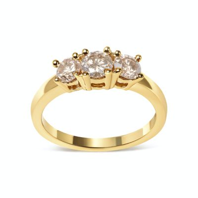 Shop Haus Of Brilliance 10k Yellow Gold 1.00 Cttw Champagne Diamond 3-stone Band Ring (j-k Color, I1-i2 Clarity)