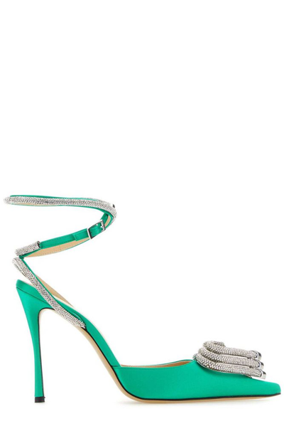Shop Mach & Mach Heart Embellished Pointed Toe Pumps In Green