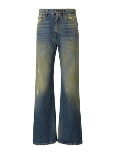 Shop Palm Angels Distressed Straight In Blue