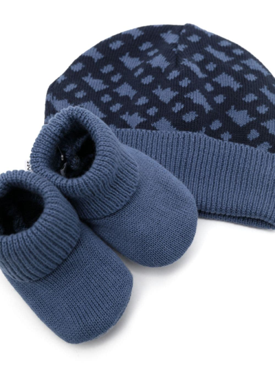 Shop Bosswear Geometric Intarsia Hat And Slippers Set In Blue