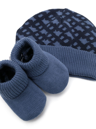 Bosswear Geometric Intarsia Hat And Slippers Set In Blue