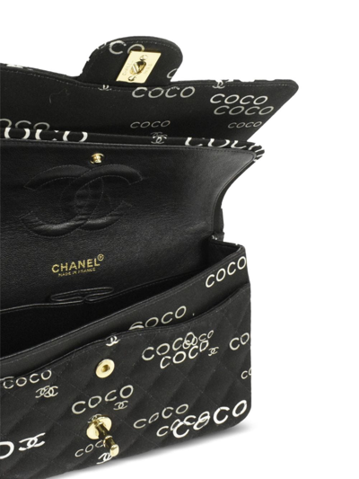 Pre-owned Chanel 2002 Coco-print Double Flap Shoulder Bag In Black