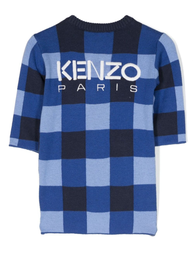 Shop Kenzo Plaid-check Print Dress In Blue