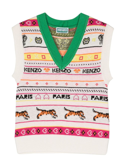 Shop Kenzo Jacquard V-neck Vest In Neutrals