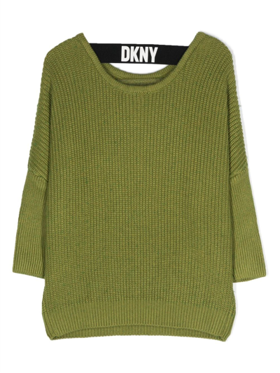 Shop Dkny Logo-patch Knitted Jumper In Green