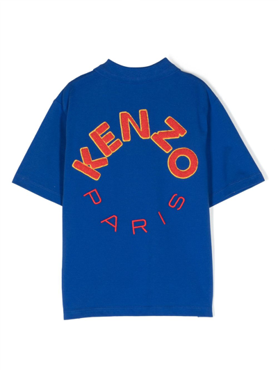 Kenzo Logo-embroidered Cotton Polo Shirt In Blue