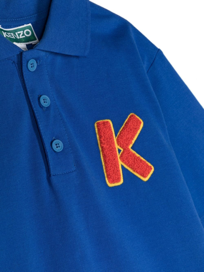 Kenzo Logo-embroidered Cotton Polo Shirt In Blue