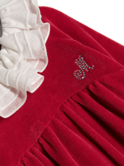 Shop Monnalisa Ruffled-collar Velvet Body In Red