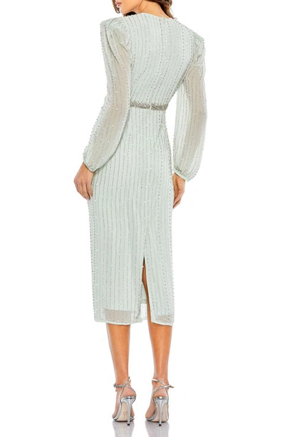 Shop Mac Duggal Stripe Long Sleeve Midi Dress In Mint