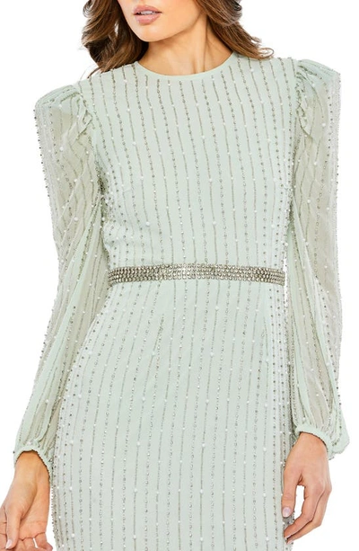 Shop Mac Duggal Stripe Long Sleeve Midi Dress In Mint