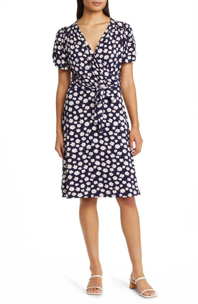 Shop Loveappella Floral Faux Wrap Dress In Navy