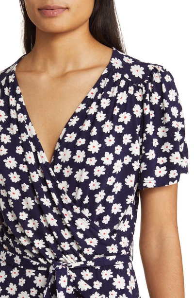 Shop Loveappella Floral Faux Wrap Dress In Navy