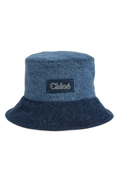 Shop Chloé Romy Colorblock Denim Bucket Hat In Multicolor Blue 1