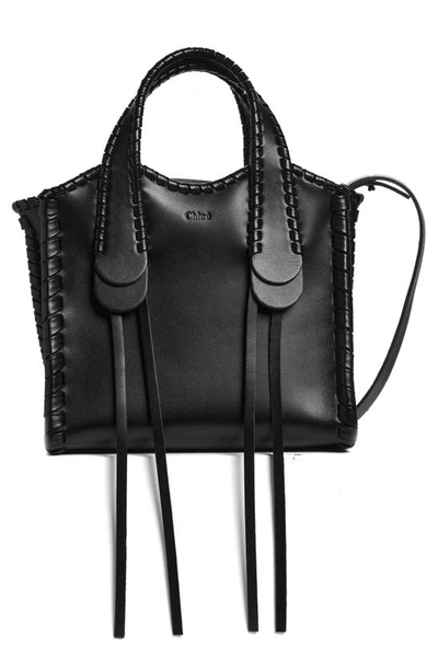 Shop Chloé Small Mony Leather Tote In Black