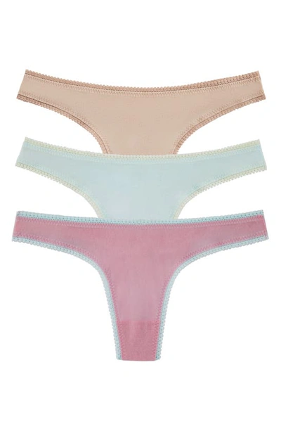 Shop On Gossamer 3-pack Mesh Thongs In Champagne/orchidsmoke/clrwater