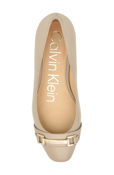 Shop Calvin Klein Crystil Flat In Taupe Leather