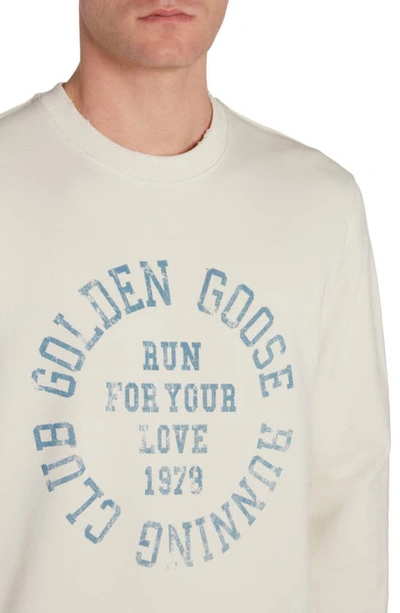 Shop Golden Goose Journey Running Club Distressed Graphic Sweatshirt In Heritage White/ Spring Lake