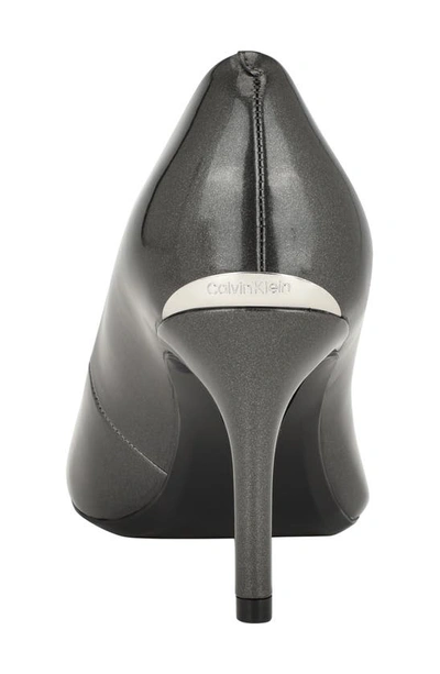 Shop Calvin Klein Gayle Pointed Toe Pump In Pewter Patent