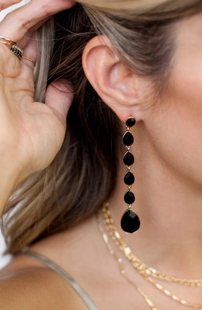 Shop Ettika Teardrop Crystal Linear Earrings In Black