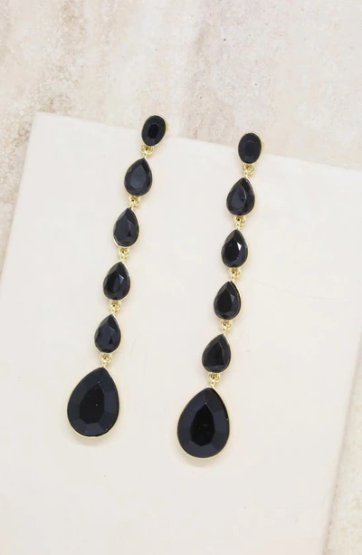 Shop Ettika Teardrop Crystal Linear Earrings In Black