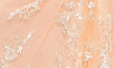 Shop Mac Duggal Sequin Embellished One-shoulder Gown In Peach