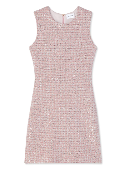 Shop St John Textured Plaid Sequin Knit Dress In Pink/rose Multi