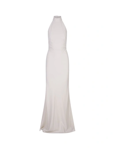 Shop Alexander Mcqueen Light Ivory Long Dress With Halterneck In White