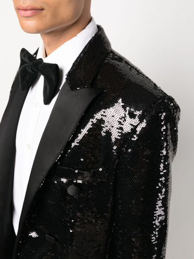 Shop Balmain Sequinned Double-breasted Blazer In Black
