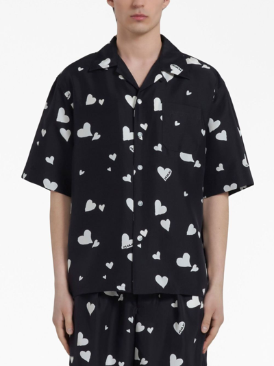Shop Marni Bunch Of Hearts Silk Shirt In Black