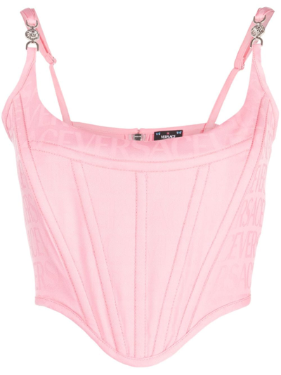 Shop Versace Allover Corset Top In Pink