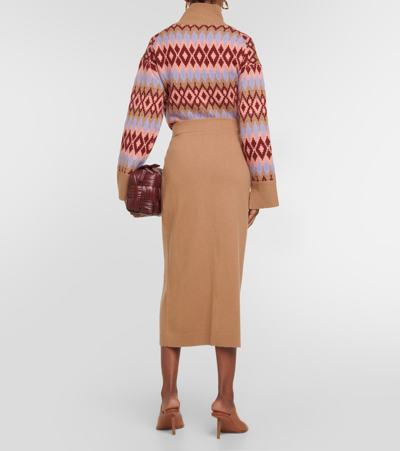 Shop Jardin Des Orangers Cashmere And Wool Midi Skirt In Brown
