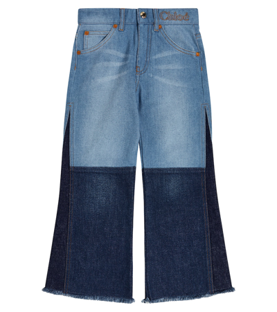 Shop Chloé Paneled Wide-leg Jeans In Blue