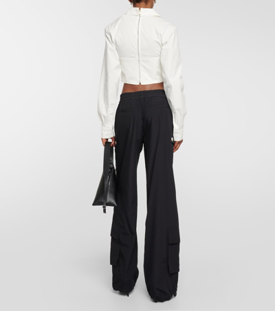 Dion Lee Cotton Blend Poplin Corset Crop Shirt In White