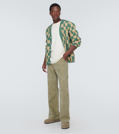 Shop The Elder Statesman Checked Cashmere-blend Cardigan In Green