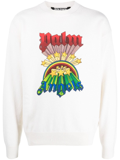 Shop Palm Angels Rainbow Logo-print Jumper In White