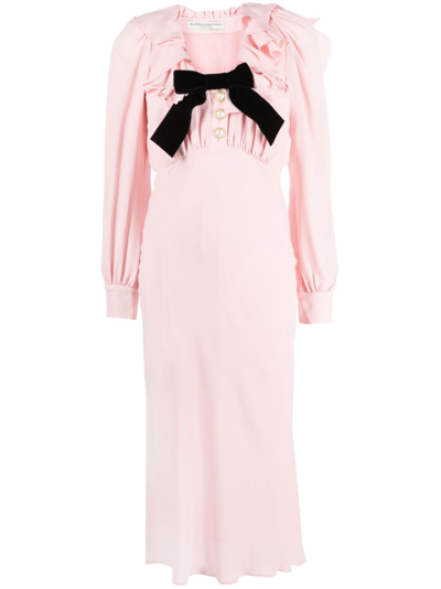Shop Alessandra Rich Bow-embellished Ruffled Midi Dress In Pink