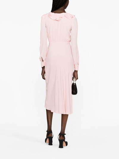 Shop Alessandra Rich Bow-embellished Ruffled Midi Dress In Pink