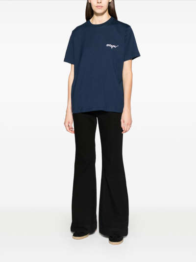 Shop Msgm Logo-embroidered Cotton T-shirt In Blue