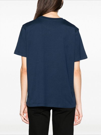 Shop Msgm Logo-embroidered Cotton T-shirt In Blue