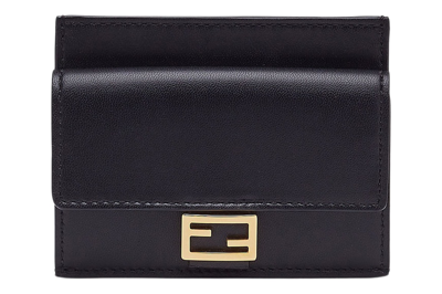Pre-owned Fendi By Marc Jacobs Baguette Card Holder Black Nappa Leather Card Holder